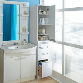 サイズが豊富な光沢すき間収納庫 幅30cm・奥行45cm スライド可動棚タイプ 洗面所収納 隙間収納 トイレ 洗面所 ランドリー収納 587519