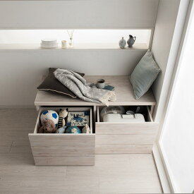 大容量 収納ワゴン付きリビングベンチ 幅118cm ワゴン2連 おもちゃ収納 絵本収納 子供部屋 キッズ収納 家具 588118