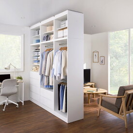 奥行スリムで省スペース オープン間仕切りワードローブ ハンガー1段＋引き出し2杯 幅60奥行44cm パーテーション 間仕切り リビング収納 632314