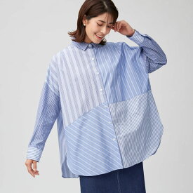 plussize 【大きいサイズ】ミックスストライプビックシャツ R34046