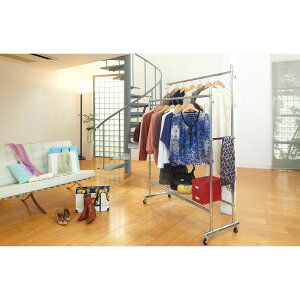 プロ仕様 伸縮頑丈ハンガーラック ダブルタイプ 幅73-92cm ハンガーラック パイプハンガー 衣類収納 531011