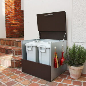 大きく開くガルバ製ゴミ保管庫 幅69奥行55cm ペール2個付き 保管庫 590422