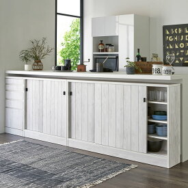 【クーポン最大5千円OFF 2/19 20時から4h限定】 ヴィンテージ調ホワイト木目カウンター下収納庫 幅150cm高さ90cm キッチンカウンター下収納 キッチン収納 629318 ＼LINE友だち登録でクーポン／