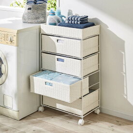 ラタン調バスケットワゴン 幅50.5cm 洗面所収納 隙間収納 トイレ 洗面所 ランドリー収納 587616