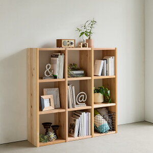 国産杉シェルフ 横3列×縦3段(幅111.5cm高さ111.5cm) 本棚 ラック シェルフ 525802