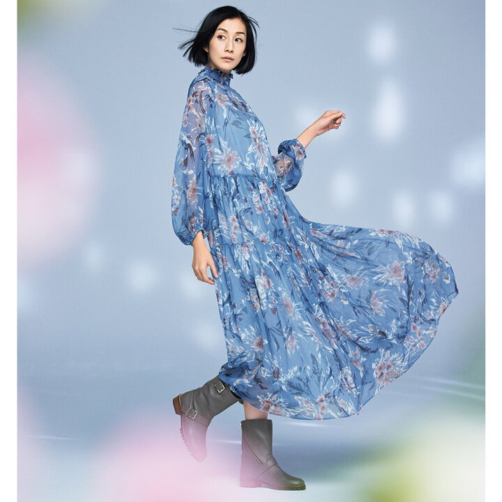 楽天市場 ファッション ワンピース チュニック マキシワンピース ロングワンピース シルク楊柳 フラワープリントロングワンピース ディノス楽天市場店