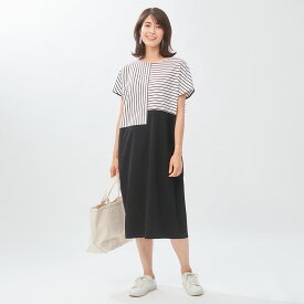 plussize ファッション 大きいサイズ 【大きいサイズ】ボーダー切り替え ポンチワンピース R34001