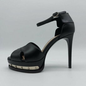 Alexander McQueen アレキサンダー マックイーン ゴヤ プラトーム ヒール レザー サンダル ブラック Goya Platorm Heeled Leather Sandals Black