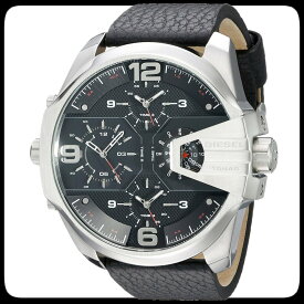 DIESEL ディーゼル ウーバーチーフ フォータイムゾーン ブラックレザー DZ7376 'Uber Chief' 4 Time Zones Black Leather Watch