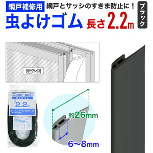 【公式】 網戸用 虫よけゴム 2.2m ブラック 網戸が枠に当たる部分のすき間をふさいで防虫効果を高める部材 網戸へ工具不要で取付 対応する網戸の形状は以下の説明文をよくご覧ください は1