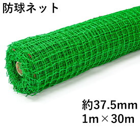 防球ネット ロール巻 約37.5mm目 1mx30m 野球 各種球技 丈夫なネット 屋外使用可 ポリ有結バッティングネット 緑色 簡易フェンス、園芸、ハト、カラスよけ 防獣、工作、DIY【代引き対象外】