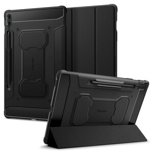 Samsung �F��Spigen Galaxy Tab S10 Plus/S9 Plus �P�[�X �Ռ��z�� �ϏՌ� �ی�J�o�[ �G�A�E�N�b�V���� �ČRMIL�K�i �X�^���h �����h�~ ���M�b�h�E�A�[�}�[�E�v�� ACS06539 (�u���b�N)
