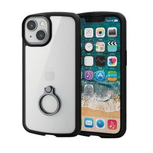 �G���R�� iPhone 14 / 13 �P�[�X �J�o�[ �����O�t�� �ϏՌ� �Ռ��z�� TOUGH SLIM LITE [�S���z�u�̃G�A�N�b�V�������Ռ����z��] �X�g���b�v�z�[���t�� �t���[���J���[(�u���b�N) �N���A PM-A22ATSLFCRBK