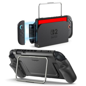 Spigen Switch 2 �J�o�[ �L�b�N�X�^���h�t�� ���R�Ȋp�x���� �h�b�N�Ή� �ȒPJoy-Con���E �O���b�v�� �l�ԍH�w�I�f�U�C�� �X�C�b�`2 �ی�P�[�X �f���A���E�O���b�v�E�v�� ACS10196 (�u���b�N)