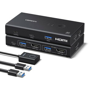 UGREEN HDMI2.0 KVM�ؑ֊� 2����1�o�� 4K60Hz USB3.0 4�|�[�g(A3+C1) �f�X�N�R���g���[���[�t �eOS�Ή�