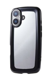 エレコム iPhone 16 ケース ぷっくり 耐衝撃 背面硬度5H 背面ミラー ハイブリッド 薄型 軽量 ワイヤレス充電対応 ストラップホール付き ストラップホルダーシート付 ブラックフレーム×ミラー