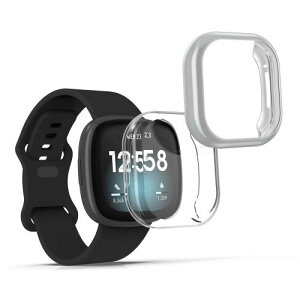 kwmobile 2x �P�[�X Fitbit Versa 3 / Sense�Ή� �J�o�[ - �t���J�o�[ �V���R�� �ϏՌ� �S�̕ی� ���F/�V���o�[