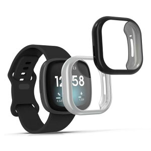 kwmobile 2x �P�[�X Fitbit Versa 3 / Sense�Ή� �J�o�[ - �t���J�o�[ �V���R�� �ϏՌ� �S�̕ی� ���F/�V���o�[