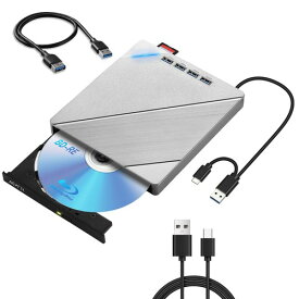 2026年新登場ブルーレイドライブ 外付け ブルーレイドライ USB3.0&Type-C両接続 BD/CD/DVD プレーヤー 読取/書込可 ブルーレイプレーヤー Blu-ray プレイヤー 多機能 薄型 軽量 外付けブルーレイドラ