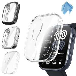 Fintie for Amazfit Bip 6 �P�[�X �\�t�g TPU ���b�L �X�N���[���J�o�[ �S�ʕی�o���p�[ �V�F�� �E���ȒP �ϏՌ��� �X�}�[�g�E�H�b�` �ی�J�o�[ 3�Z�b�g �N���A / �N���A/���[�Y�s���N/�u���b�N