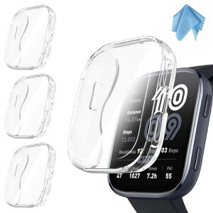 Fintie for Amazfit Bip 6 �P�[�X �\�t�g TPU ���b�L �X�N���[���J�o�[ �S�ʕی�o���p�[ �V�F�� �E���ȒP �ϏՌ��� �X�}�[�g�E�H�b�` �ی�J�o�[ 3�Z�b�g �N���A / �N���A/���[�Y�s���N/�u���b�N