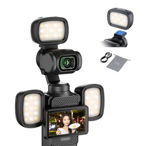 JJC �~�j LED�r�f�I���C�g Osmo Pocket 3�p �⏕���L�b�g ���C�g 2��/3�� �}�E���g�u���P�b�g �S���Ɩ� ���C�z�� 3�i�K���� ���^ �B�e�p���C�g �⏕�Ɩ� 3�F���x 3�i�K���邳���� 200mAh Type-C�[�d��