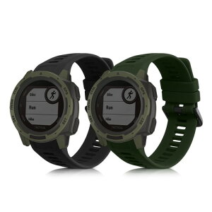 kwmobile 2x �����o���h Garmin Instinct 2 Solar/Instinct 2�Ή� �x���g - �V���R���o���h �\�t�g TPU �ϋv�� ���F/�[�ΐF ���F / �[�ΐF