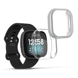 kwmobile 2x �P�[�X Fitbit Versa 3 / Sense�Ή� �J�o�[ - �t���J�o�[ �V���R�� �ϏՌ� �S�̕ی� ���F/�V���o�[ ���F / �V���o�[ / ���� / �V���o�[ ����/�V���o�[