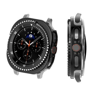 kwmobile 2in1�P�[�X Samsung Galaxy Watch 8 / Galaxy Watch 8 Classic 46mm�Ή� �J�o�[ - �x�[�� �t���[���ی� �ϏՌ� �v���e�N�^�[ ���F �u���b�N