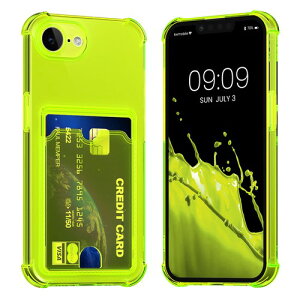 kwmobile Carcasa compatible con Apple iPhone 16e funda transparente con tarjetero - Funda con Cartera con espacio para Tarjetas - amarillo chillon/transparente