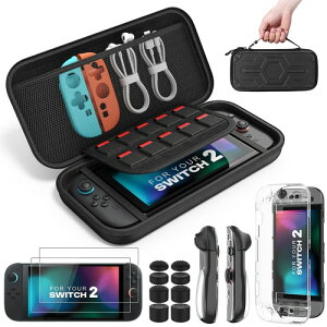 MoKo Switch2 �P�[�X Switch2��p�ی�A�N�Z�T���[�Z�b�g �������J�o�[ �K���X�t�B����2�� �X�e�B�b�N�L���b�v8�� Black