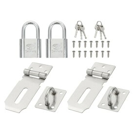 PATIKIL 2個入り パッドロックハスプセット 3インチ ステンレス製ドアロックラッチ 鍵とネジ付き セキュリティドアバックル ハスプ シルバー 3 Inch