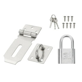 PATIKIL 3インチ ステンレス鋼製ドアロックハスプセット シルバー - キーネジ付き 門/キャビネット/屋外収納用防犯クラ スプ パドロックハスペセット 鍵とネジ付き
