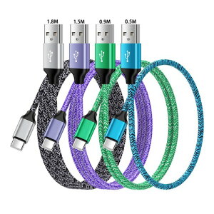 ANNIBER USB �^�C�vC�P�[�u�� 0.5m/0.9m/1.5m/1.8m 4�{/4�F �A���h���C�h Type-C �g�я[�d�P�[�u�� �X�}�z�}���[�d�P�[�u�� Quick Charge3.0�Ή� iPhone 16/15/Xperia/Galaxy/LG/iPad Pro/MacBook/���̑� Android �ݑ�Ζ��x��
