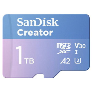SANDISK 1TB Creator microSD UHS-I�J�[�h SD�A�_�v�^�[�t�� - �ő�190MB/�b �J�����ƃh���[���p 4K 5.3K A2 V30 U3 3�����Ԃ�Adobe Lightroom�t�� - SDSQXAV-1T00-GN6MS ���C���b�N�u���[�I���u���B