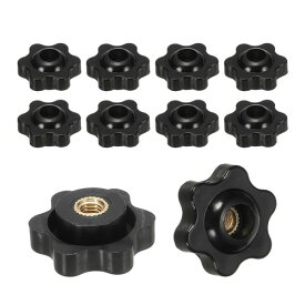 PATIKIL スターノブ M5 ヘッド径25mm 10個 貫通ノブナット クランプナット プラスチック製 交換部品 傘スタンド 機械設備用 黒 5mm×25mm