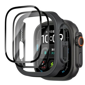 NIMASO Apple Watch Ultra 4/3/2/1 49mm�p�P�[�X �ی�t�B�����t��2���g�����K���X �X���� �y�� ���ʏՌ��h�~