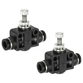 PATIKIL 2個セット 空気流量調整バルブ 1/4インチチューブ外径×1/4インチチューブ外径 直線型バルブアダプター 黒