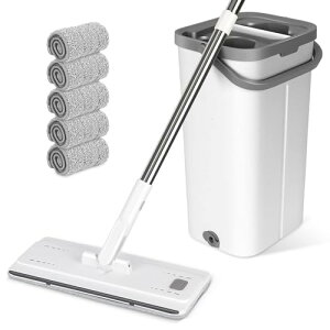 ZNM フラットモップ 水拭きモップ フロアモップ 回転モップ フロアワイパー あらゆる種類の床掃除に最適 5個の交換可能なモップパッドが付属しています 調節可能な長さ 腰曲げず 手洗い不