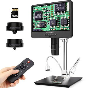 Andonstar AD249S HDMI デジタル顕微鏡 10.1インチ スクリーン付き、はんだ付け顕微鏡 メタルスタンド付き、2000X 3レンズ コイン顕微鏡キット、子供と大人用、写真/ビデオ録画、Windows互換