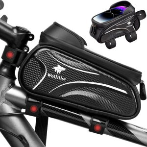 WOLFILIST 自転車 スマホホルダー バイク スマホホルダー 防水 ロードバイク スマホホルダー 自転車 バッグ トップチューブバッグ 360度回転 遮光 強力固定 高感度タッチスクリーン 7インチ対応