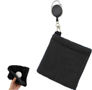 FIMIL ゴルフ タオル ゴルフボールクリーナー ゴルフ用清潔具 カラビナと 便利 防水 キーホルダーバックル 14*14cm(ブラック)ゴルフボールクリーニングタオル