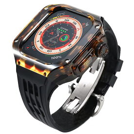 アップルウォッチ バンド クリア　透明ケース グラデーション　パンサー柄 ステンレス ケース　カバー 一体型 バンド ラバー apple watch 高級ベルト ケースバンド メンズ ベルト ステンレス 44mm 45mm 49mm Ultra 一体型 おしゃれ 腕時計 レザーストラップ