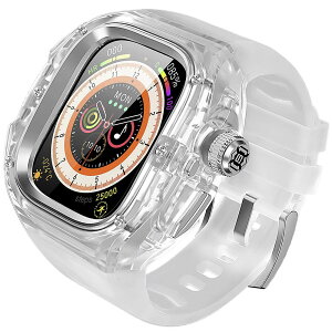 【1年保証】【新型】アップルウォッチ ウルトラ ULTRA3/2/1 49mm バンド クリア 透明 ポリカーボネート ボタン開閉 ステンレス ケース カバー 一体型 バンド ラバー apple watch 高級ベルト ケース