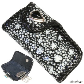 キーケース　4連　ガルーシャ　スティングレイ メンズ レディース 本革 スティングレー スター エイ革 梅花皮 かいらぎ イバラエイ ガルーシャ スタースティングレー バイカー 牛革 ハンドメイド　コンチョ