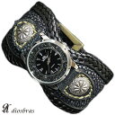 diosbras-ディオブラス- 本革カットスティングレーエイ革&サドルレザーコンビネーションバイカーズワイルドウォッチ バイカーズ 時計インディアン コンチョ メンズ ベルト シルバー925 ヌメ革 レザーウォッチ