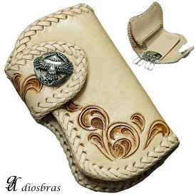 diosbras-ディオブラス- 本革サドルレザー手彫りアラベスクカービングキー＆コインケース キーケース コインケース牛革 バイカーズアイテム