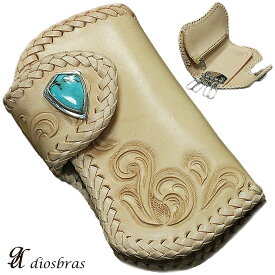 diosbras-ディオブラス- 本革サドルレザー手彫りアラベスクカービングキー＆コインケース キーケース コインケース牛革 バイカーズアイテム
