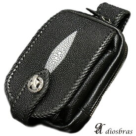 diosbras-ディオブラス- 本革 サイドバック スティングレイ エイ革使用 シルバー925 コンチョ スティングレー ウエストバック 牛革 ウォレットホルダー サイドバック 携帯 タバコ ケース ガルーシャ