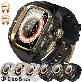 【1年保証】【新型】アップルウォッチ ウルトラ ULTRA3/2/1 49mm バンド クリア 透明 ポリカーボネート ボタン開閉 ステンレス ケース　カバー 一体型 バンド ラバー apple watch 高級ベルト ケースバンド メンズ ベルト 49mm　一体型 Ultra Ultra2 Ultra3